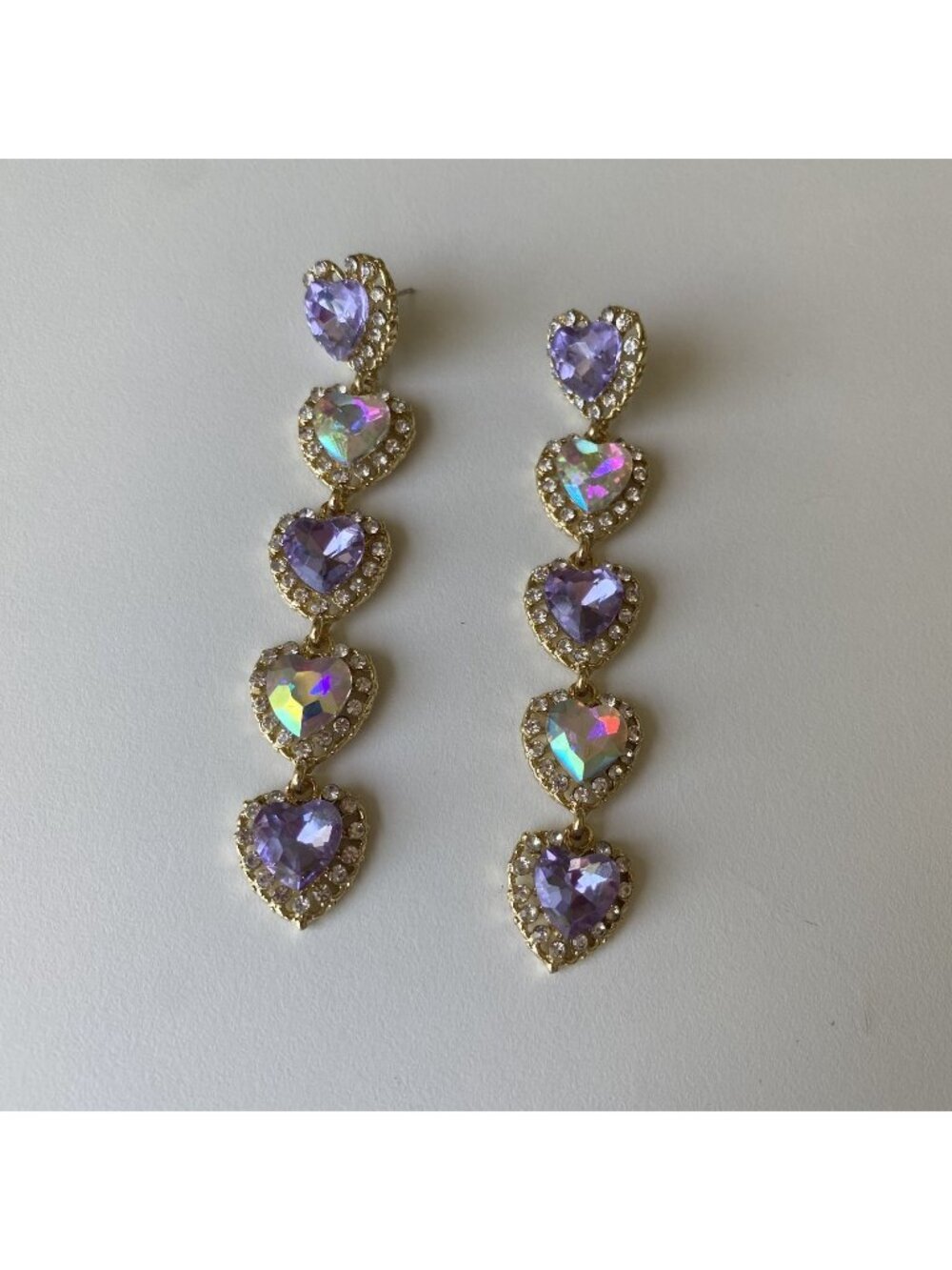 Shein Rhinestones Heart Drop Earrings Purple & Opal